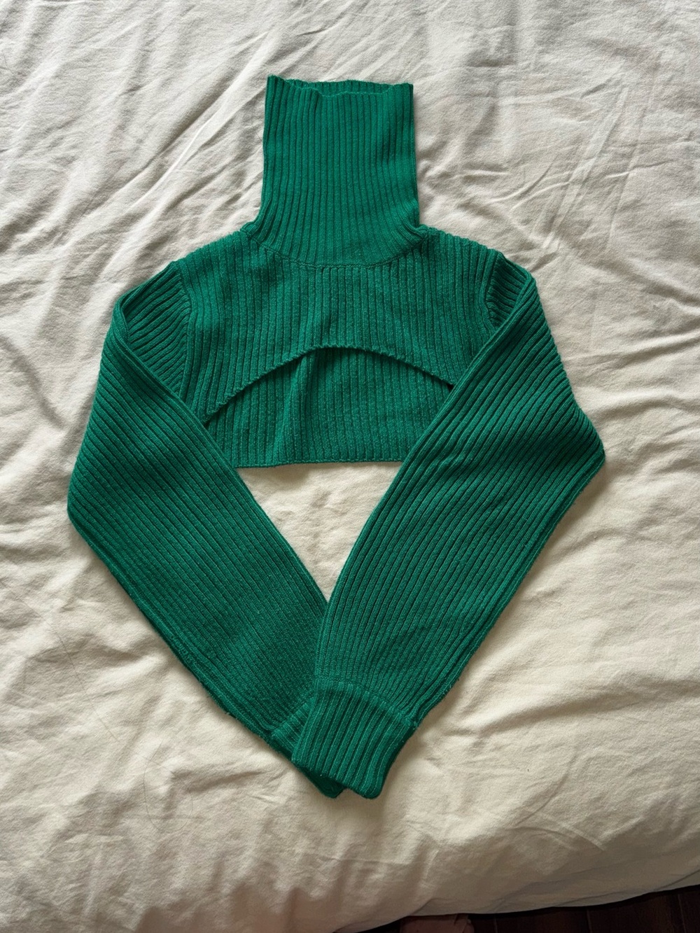 Emerald Green Ribbed Cropped Turtleneck Shrug